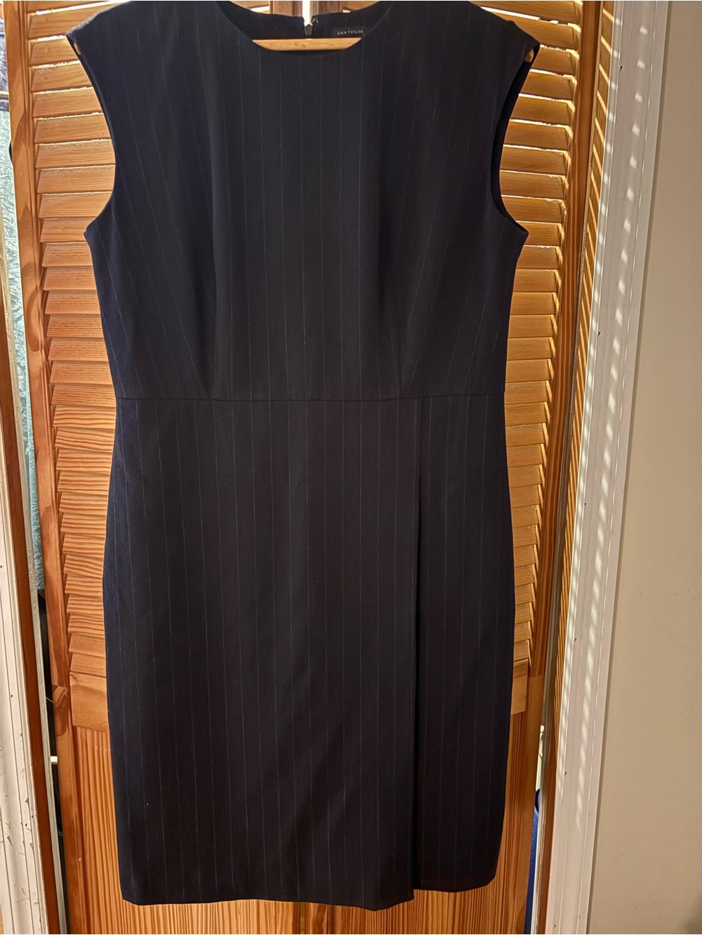Ann Taylor Navy Pinstripe Sleeveless Sheath Dress